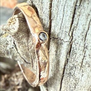 Jes MaHarry hammered rose gold ring with single diamond. New in box.